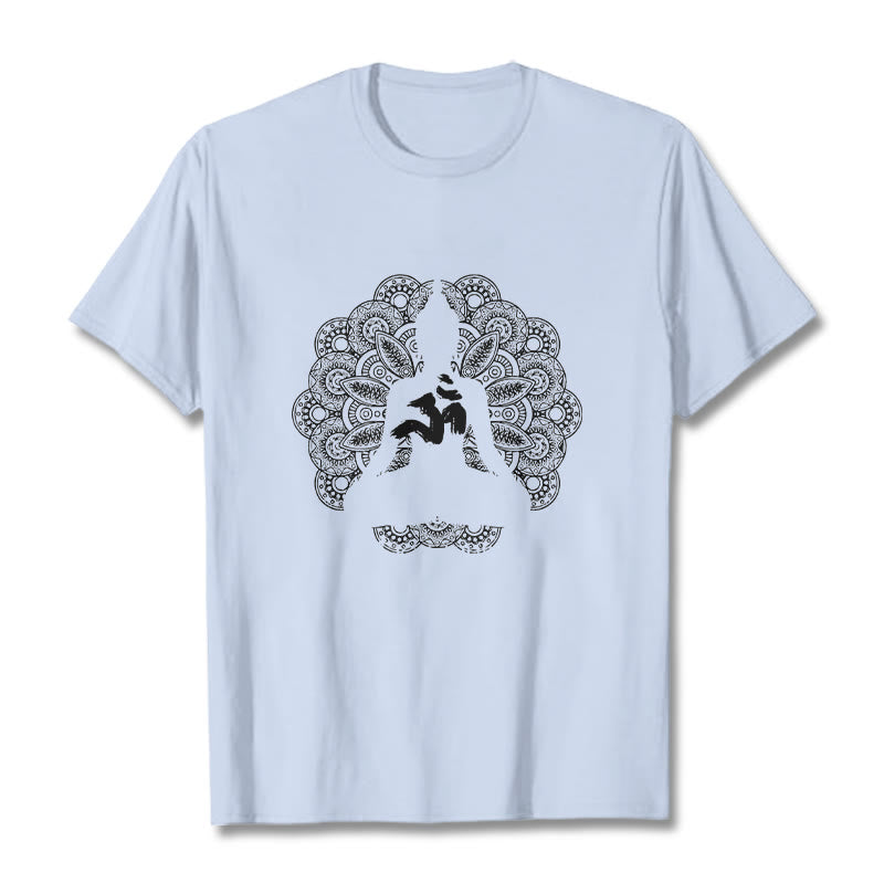 T-shirt à motif de Buddha Stones, symbole Om, mandala, couleur pure - Cyan clair - 2XL - image 19
