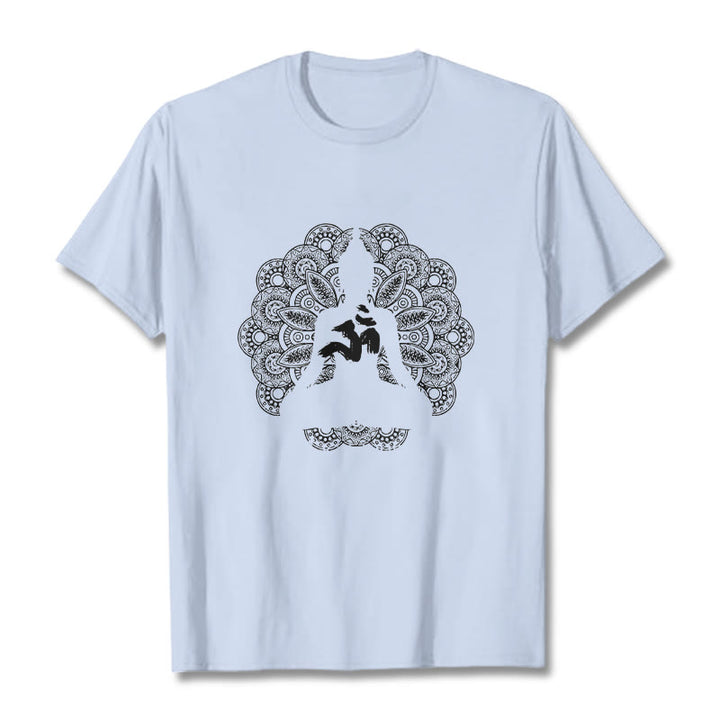 T-shirt à motif de Buddha Stones, symbole Om, mandala, couleur pure - Cyan clair - 2XL - image 19