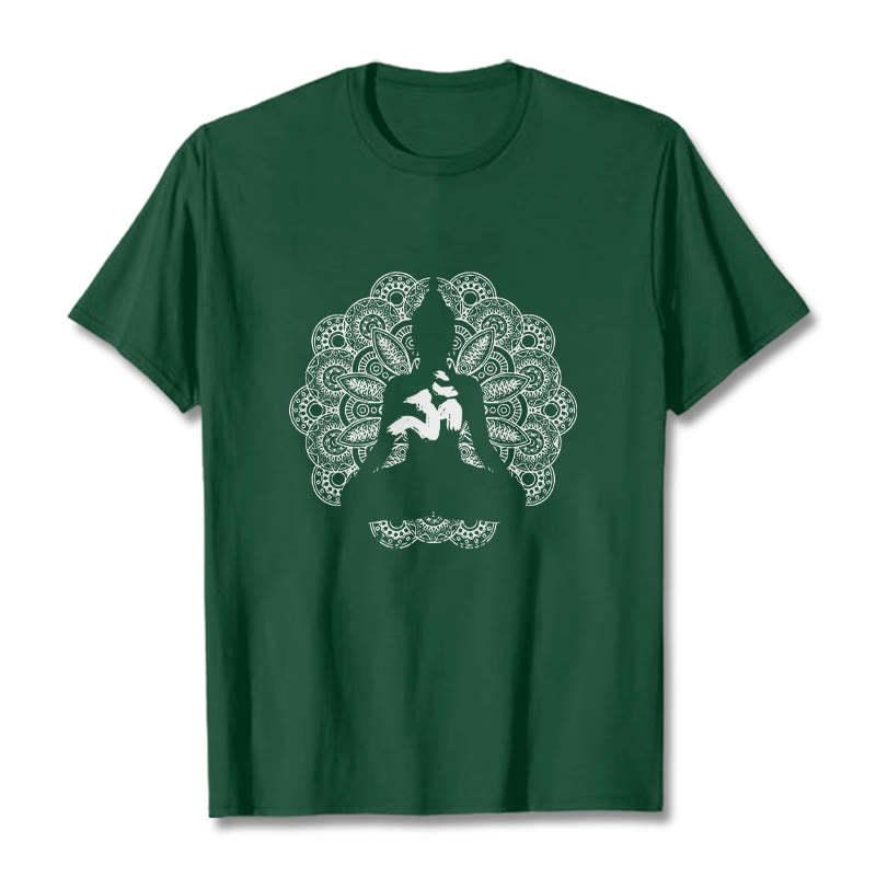 T-shirt à motif de Buddha Stones, symbole Om, mandala, couleur pure - Vert forêt - 2XL - image 10