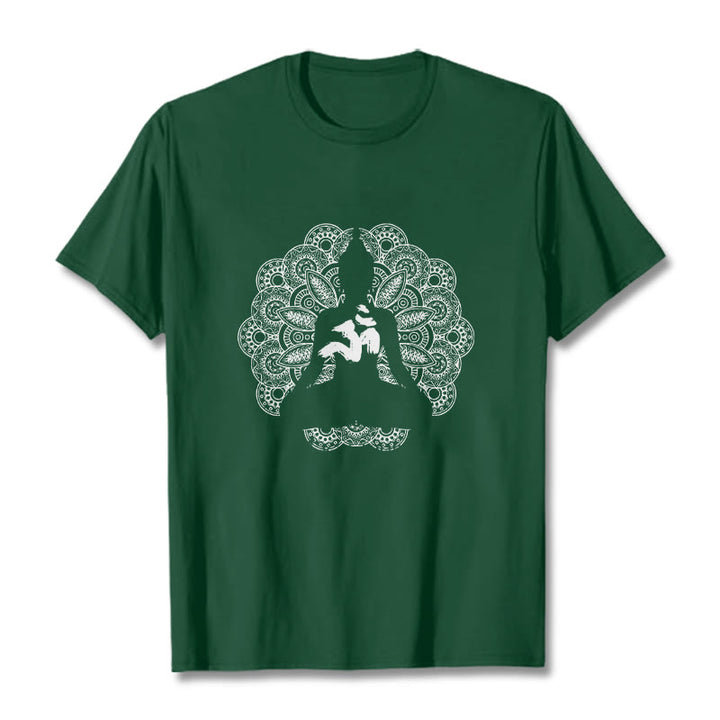 T-shirt à motif de Buddha Stones, symbole Om, mandala, couleur pure - Vert forêt - 2XL - image 10