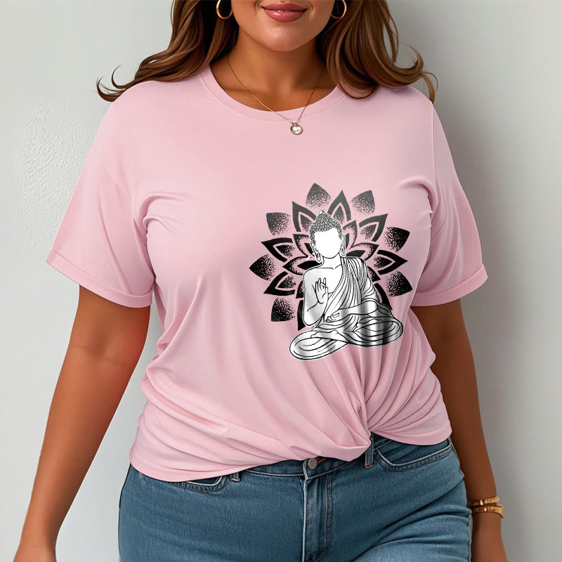 T-shirt à motif de fleurs de lotus et de Buddha Stones assis - image 14
