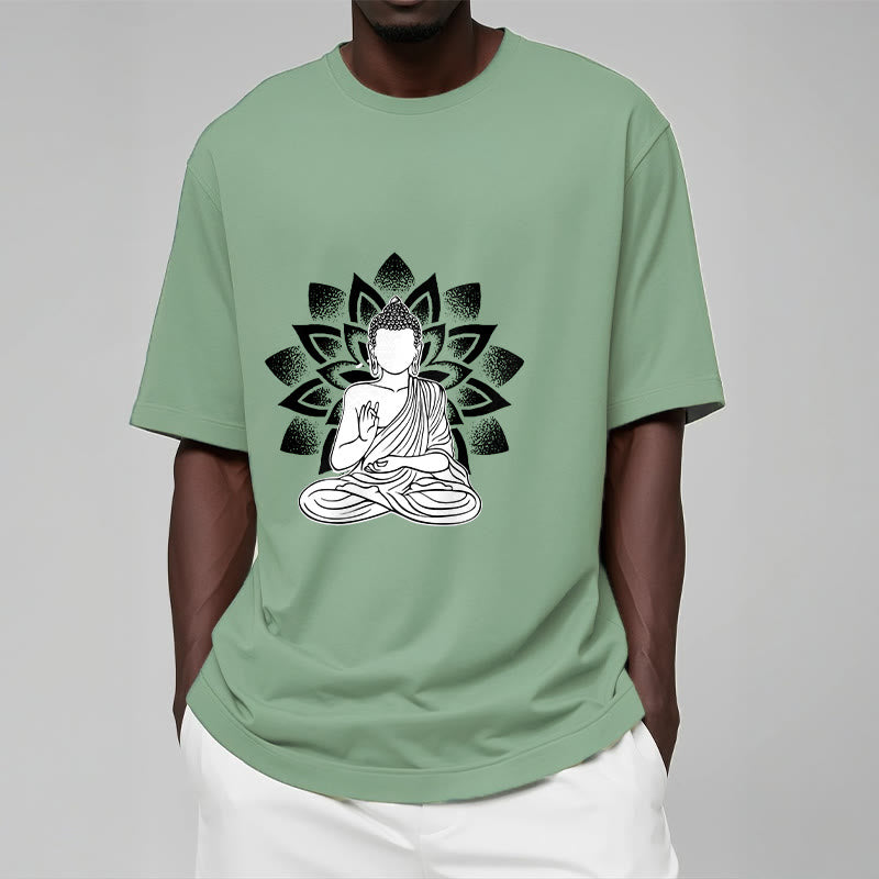 T-shirt à motif de fleurs de lotus et de Buddha Stones assis - image 15