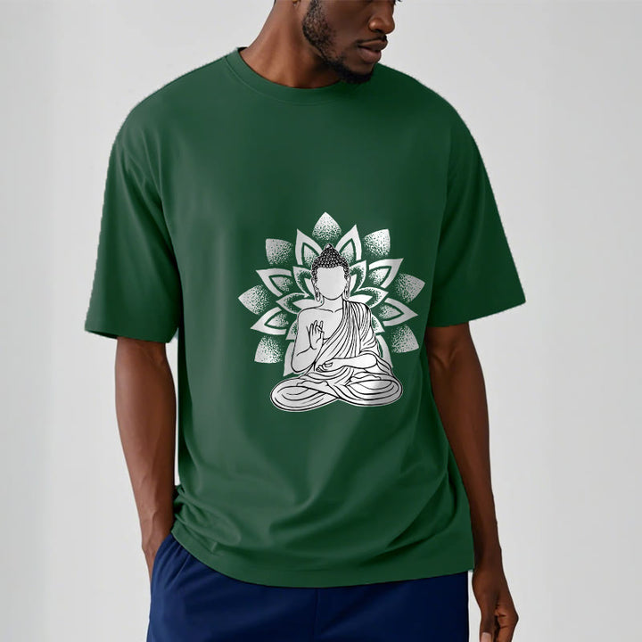 T-shirt à motif de fleurs de lotus et de Buddha Stones assis - image 1
