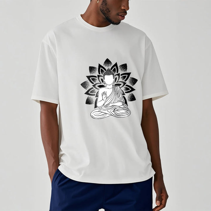T-shirt à motif de fleurs de lotus et de Buddha Stones assis - image 8