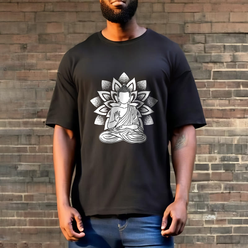 T-shirt à motif de fleurs de lotus et de Buddha Stones assis - image 5