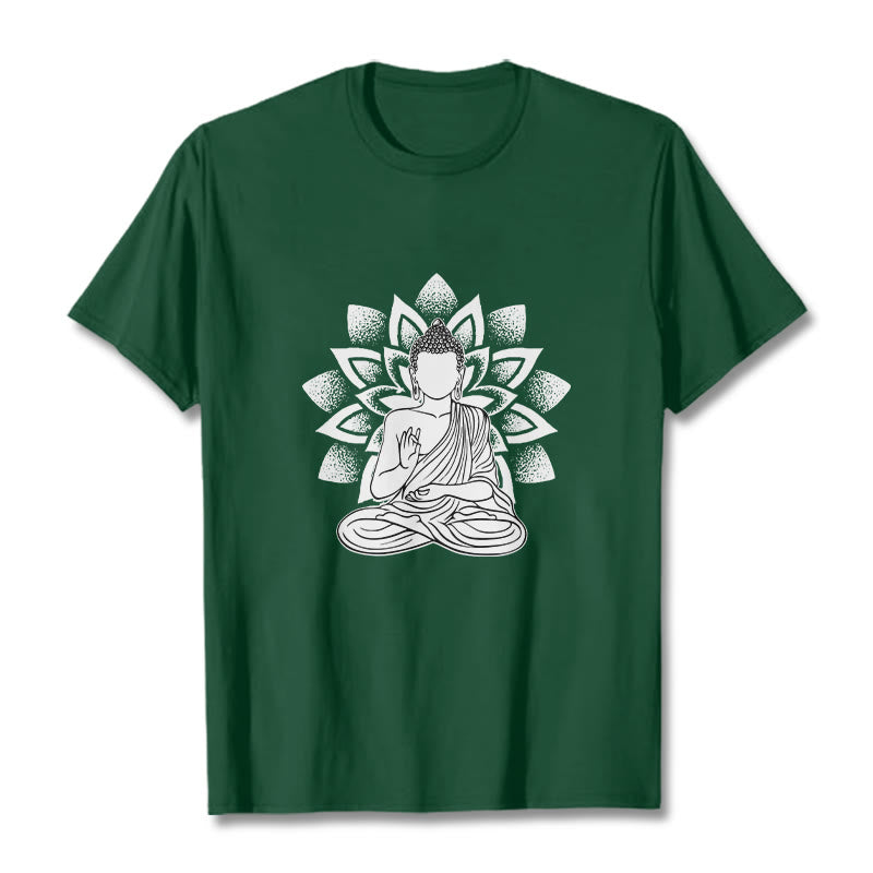 T-shirt à motif de fleurs de lotus et de Buddha Stones assis - Vert forêt - 2XL - image 0