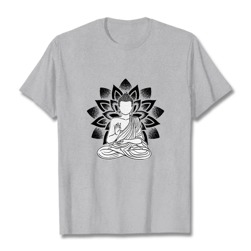 T-shirt à motif de fleurs de lotus et de Buddha Stones assis - Gris clair - 2XL - image 19