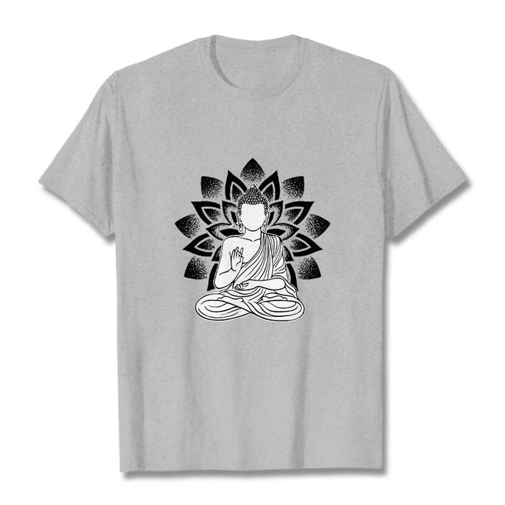 T-shirt à motif de fleurs de lotus et de Buddha Stones assis - Gris clair - 2XL - image 19