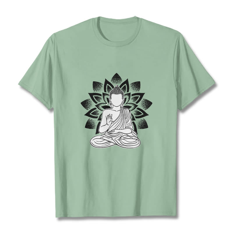 T-shirt à motif de fleurs de lotus et de Buddha Stones assis - Vert pâle - 2XL - image 14