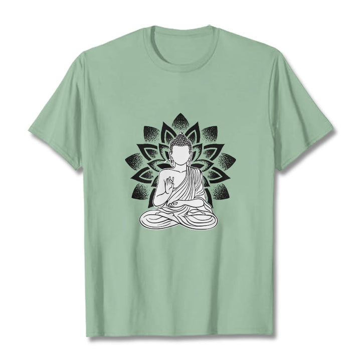 T-shirt à motif de fleurs de lotus et de Buddha Stones assis - Vert pâle - 2XL - image 14