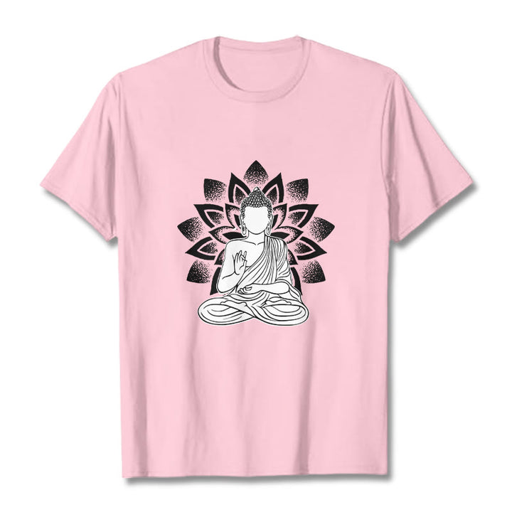 T-shirt à motif de fleurs de lotus et de Buddha Stones assis - Rose clair - 2XL - image 12