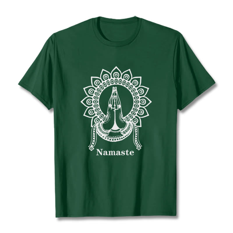 T-shirt avec Buddha Stones, Namaste, geste, motif Mandala - Vert forêt - 2XL - image 10