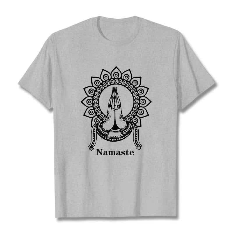 T-shirt avec Buddha Stones, Namaste, geste, motif Mandala - Gris clair - 2XL - image 19