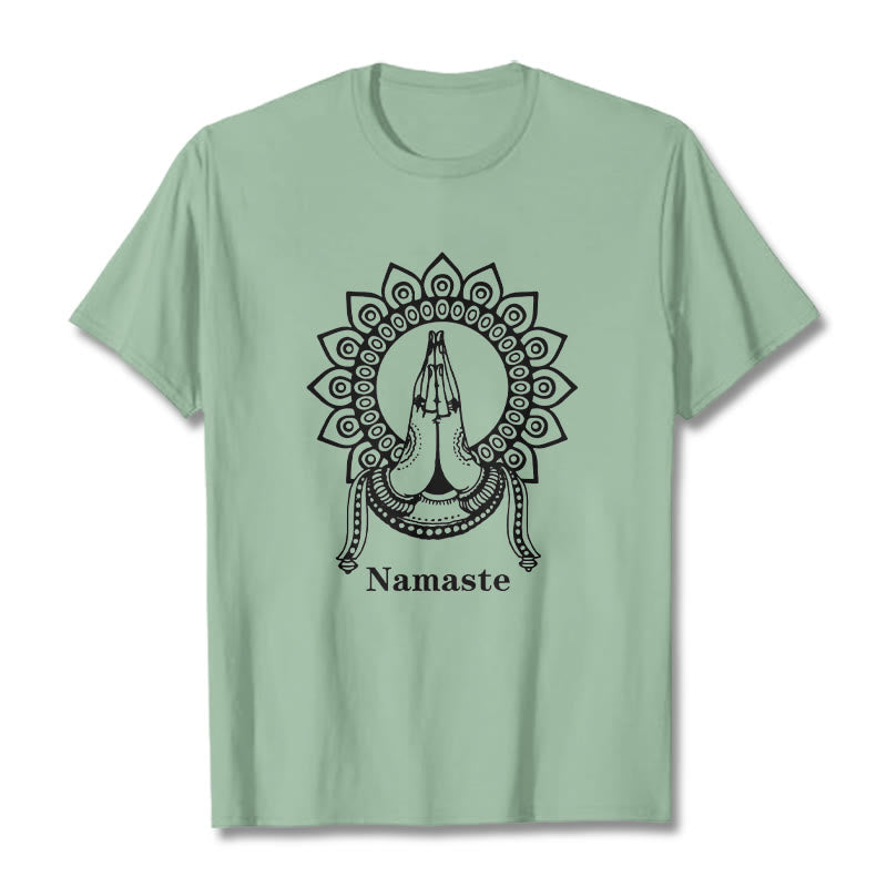 T-shirt avec Buddha Stones, Namaste, geste, motif Mandala - Vert pâle - 2XL - image 14