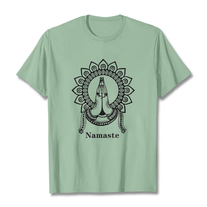 T-shirt avec Buddha Stones, Namaste, geste, motif Mandala - Vert pâle - 2XL - image 14