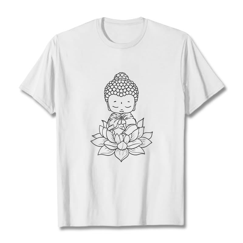 T-shirt à motif de fleurs de lotus et de Buddha Stones paisibles - Blanc - 2XL - image 1