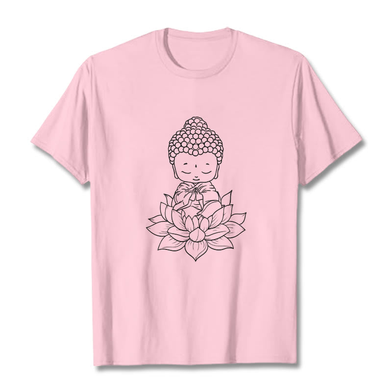T-shirt à motif de fleurs de lotus et de Buddha Stones paisibles - Rose clair - 2XL - image 12