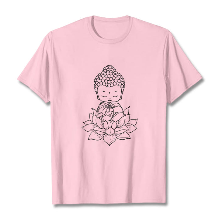 T-shirt à motif de fleurs de lotus et de Buddha Stones paisibles - Rose clair - 2XL - image 12