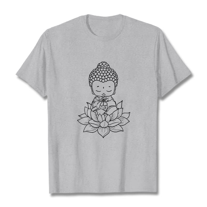 T-shirt à motif de fleurs de lotus et de Buddha Stones paisibles - Gris clair - 2XL - image 19