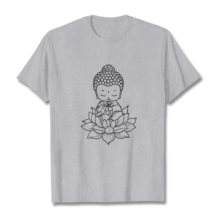 T-shirt à motif de fleurs de lotus et de Buddha Stones paisibles - Gris clair - 2XL - image 19