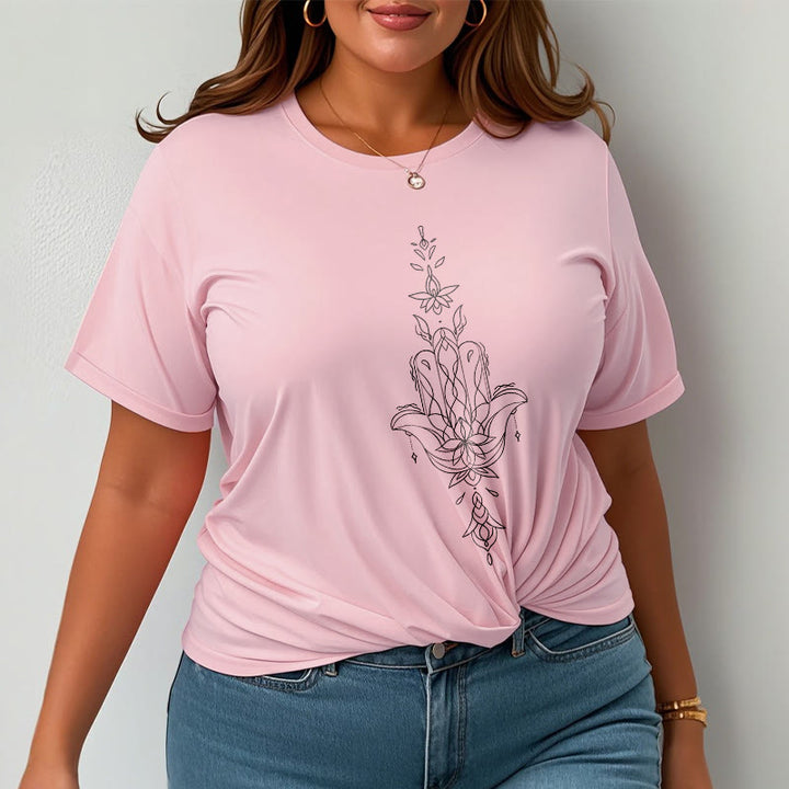 T-shirt à motif de fleur de lotus et de main de Fatima avec Buddha Stones - image 14