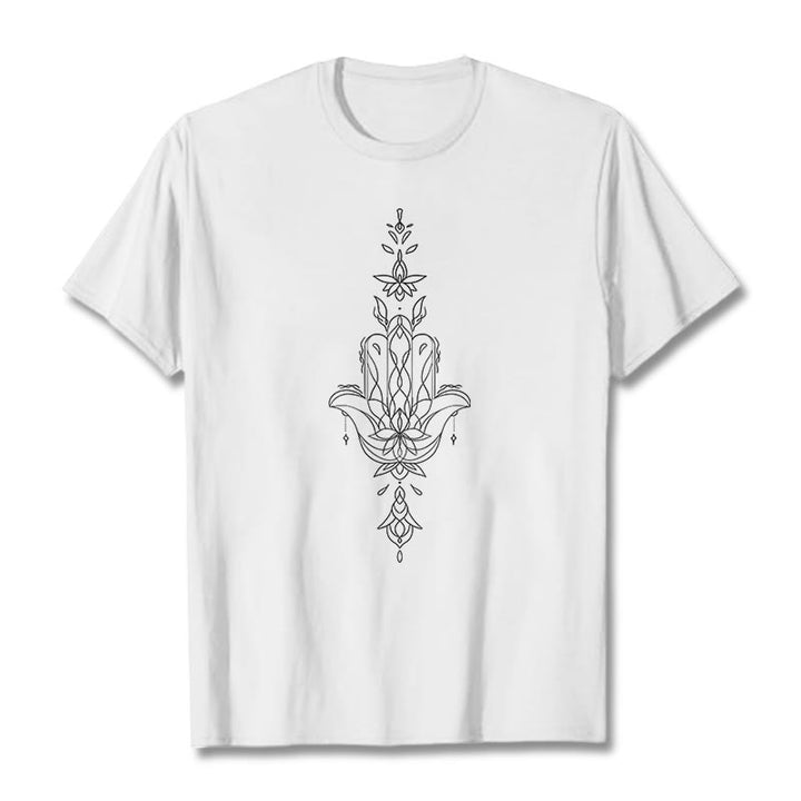 T-shirt à motif de fleur de lotus et de main de Fatima avec Buddha Stones - Blanc - 2XL - image 6