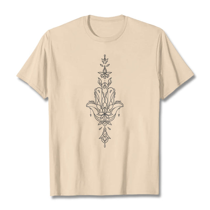 T-shirt à motif de fleur de lotus et de main de Fatima avec Buddha Stones - Bisque - 2XL - image 9