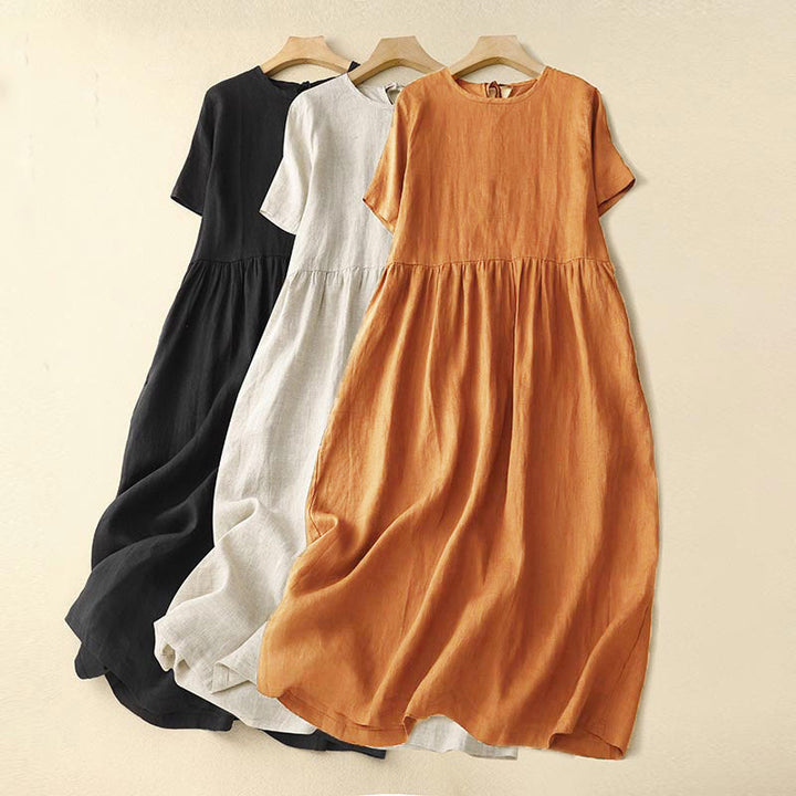 Robe mi - longue décontractée à manches courtes et bretelles à nœud papillon pour femme avec poches - image 24