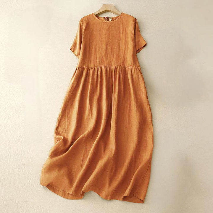 Robe mi - longue décontractée à manches courtes et bretelles à nœud papillon pour femme avec poches - Orange - US8-10，UK/AU12-14，EU40-42 (2XL) - image 0