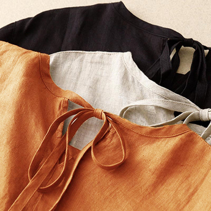 Robe mi - longue décontractée à manches courtes et bretelles à nœud papillon pour femme avec poches - image 25