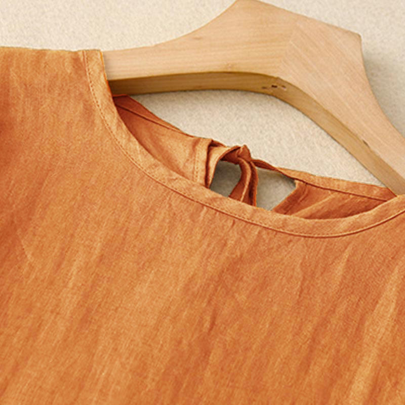 Robe mi - longue décontractée à manches courtes et bretelles à nœud papillon pour femme avec poches - image 1