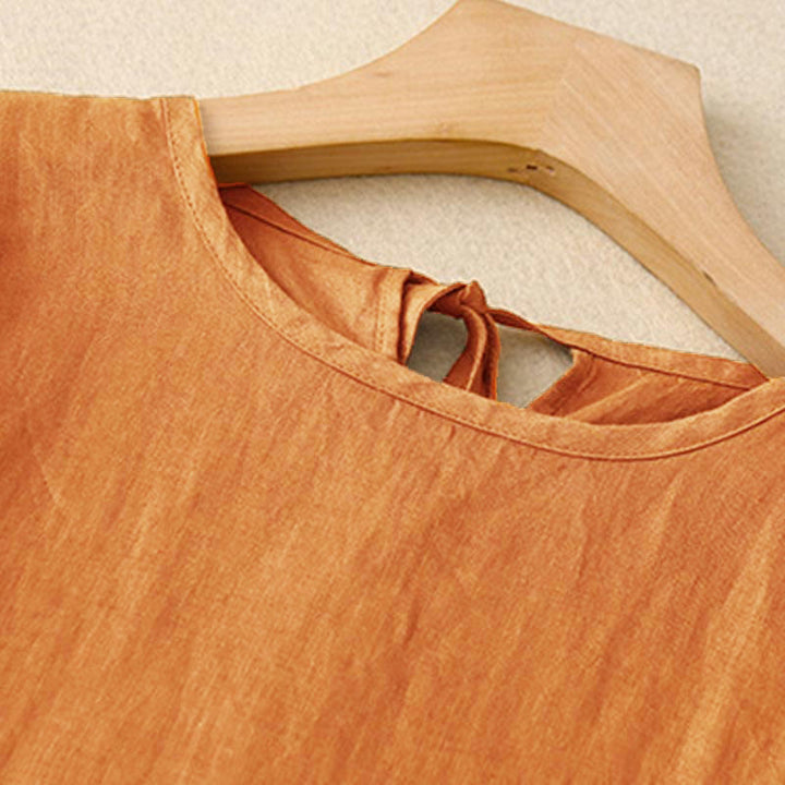 Robe mi - longue décontractée à manches courtes et bretelles à nœud papillon pour femme avec poches - image 1