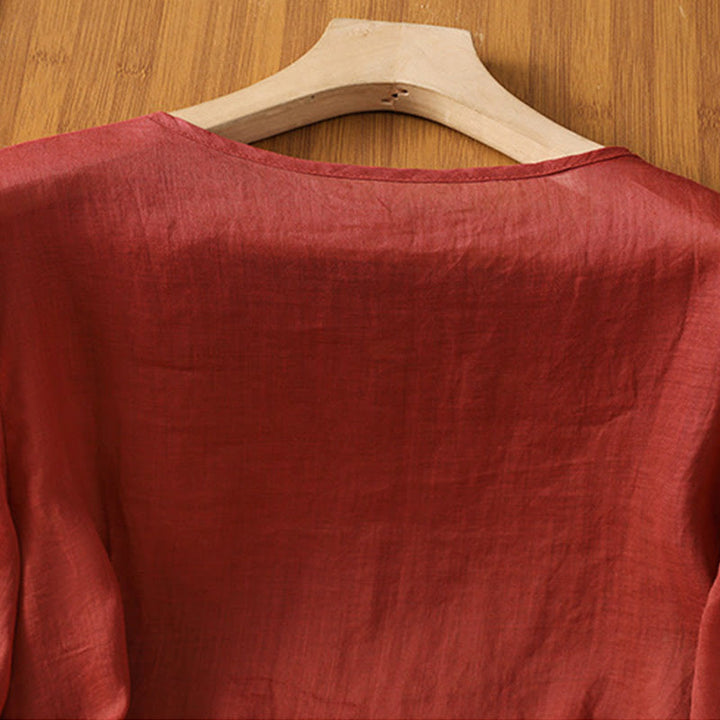 Chemise décontractée à manches mi-longues et col ras du cou pour femme, en coton et polyester, avec broderies florales et Buddha Stones - image 4