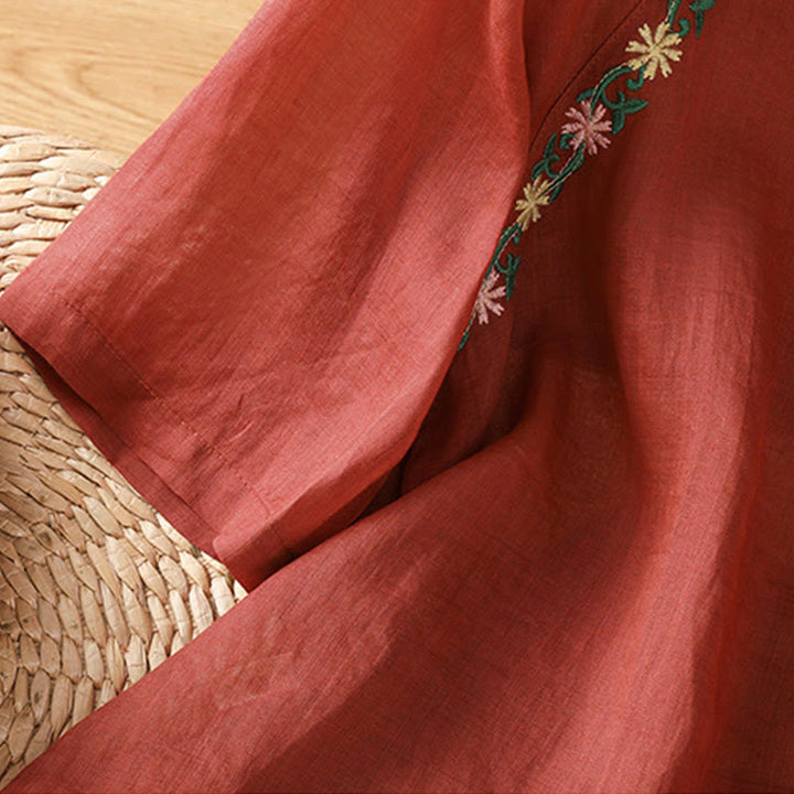 Chemise décontractée à manches mi-longues et col ras du cou pour femme, en coton et polyester, avec broderies florales et Buddha Stones - image 5