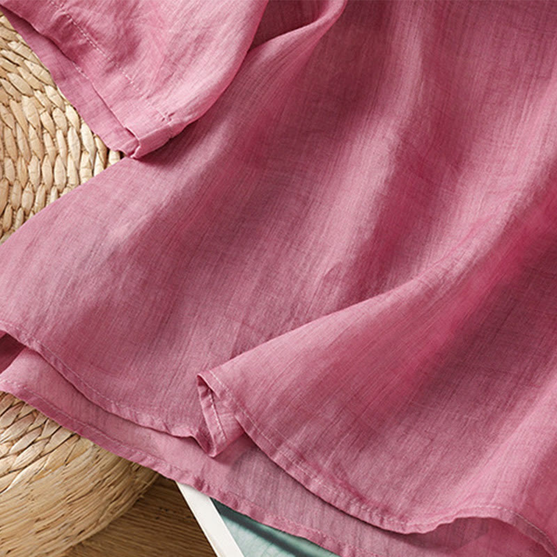 Chemise décontractée à manches mi-longues et col ras du cou pour femme, en coton et polyester, avec broderies florales et Buddha Stones - image 13