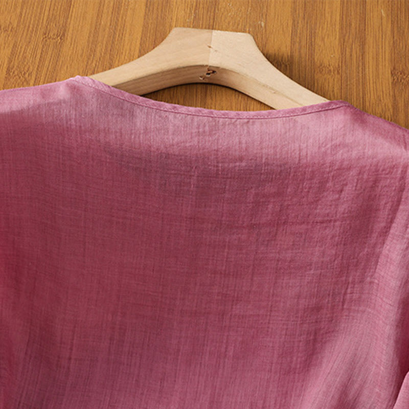 Chemise décontractée à manches mi-longues et col ras du cou pour femme, en coton et polyester, avec broderies florales et Buddha Stones - image 15