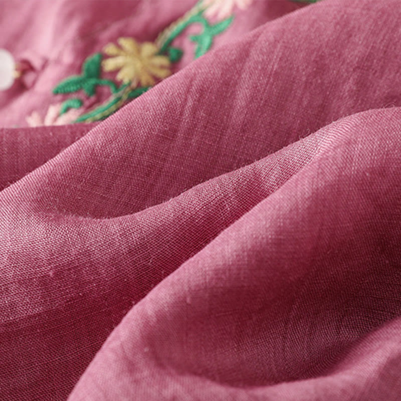 Chemise décontractée à manches mi-longues et col ras du cou pour femme, en coton et polyester, avec broderies florales et Buddha Stones - image 9