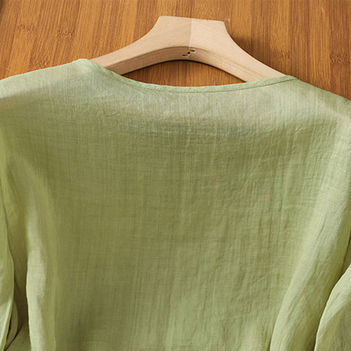 Chemise décontractée à manches mi-longues et col ras du cou pour femme, en coton et polyester, avec broderies florales et Buddha Stones - image 18