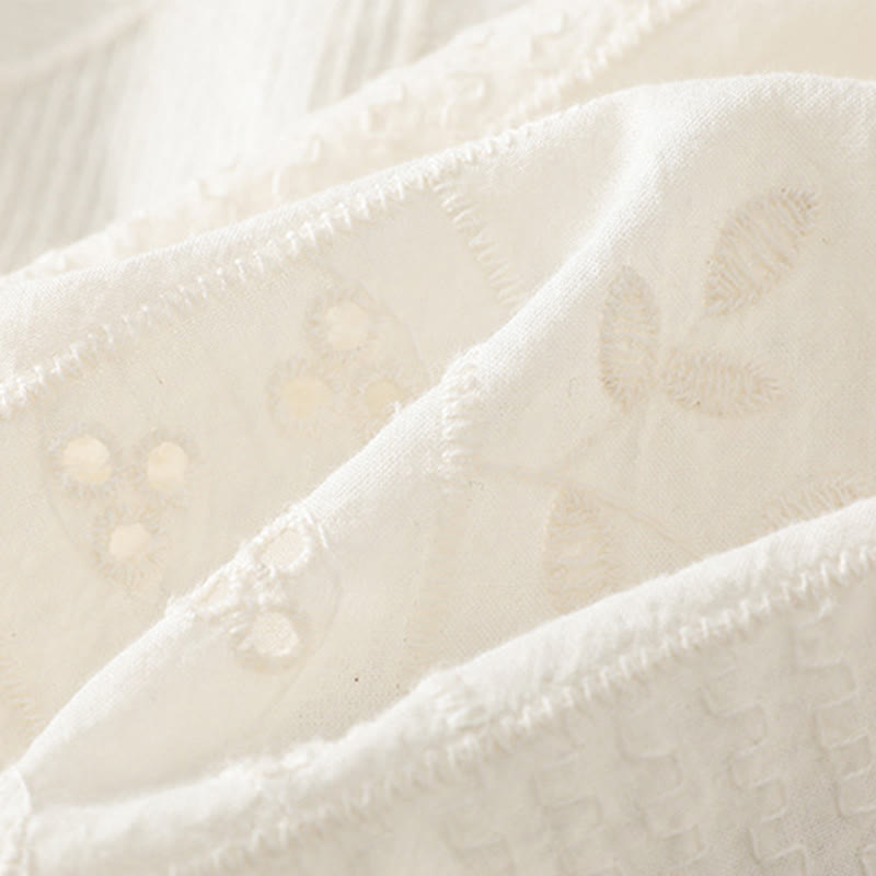 Chemise décontractée à manches mi-longues et col ras du cou pour femme, en coton et polyester, avec broderies ajourées et Buddha Stones - image 10