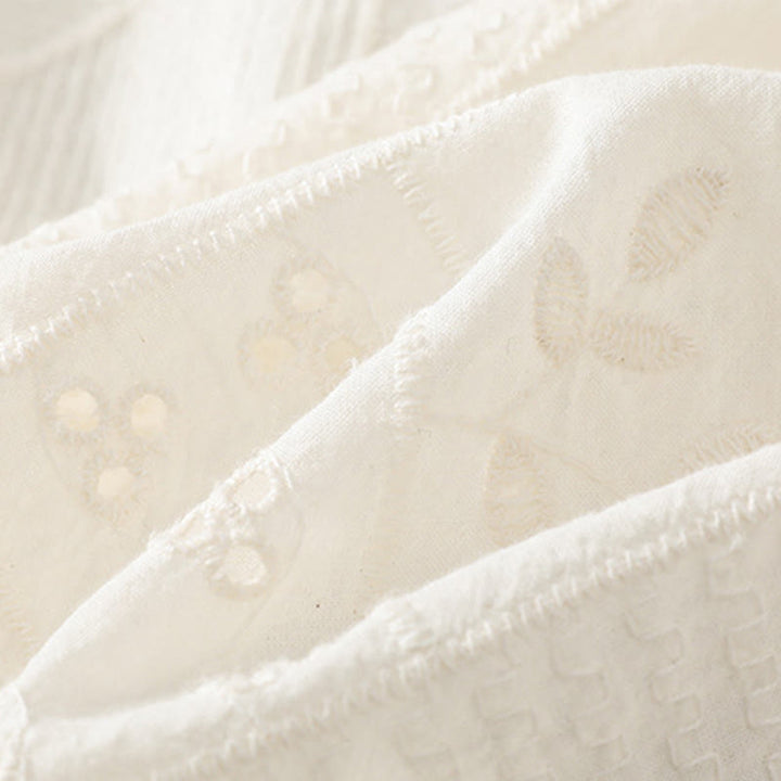 Chemise décontractée à manches mi-longues et col ras du cou pour femme, en coton et polyester, avec broderies ajourées et Buddha Stones - image 10