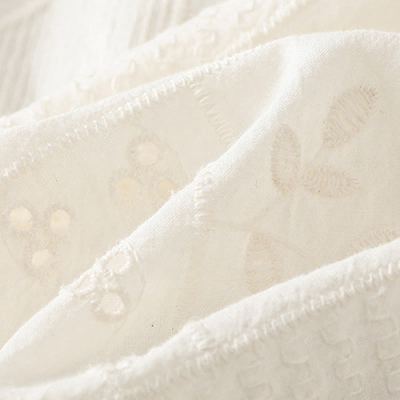 Chemise décontractée à manches mi-longues et col ras du cou pour femme, en coton et polyester, avec broderies ajourées et Buddha Stones - image 9