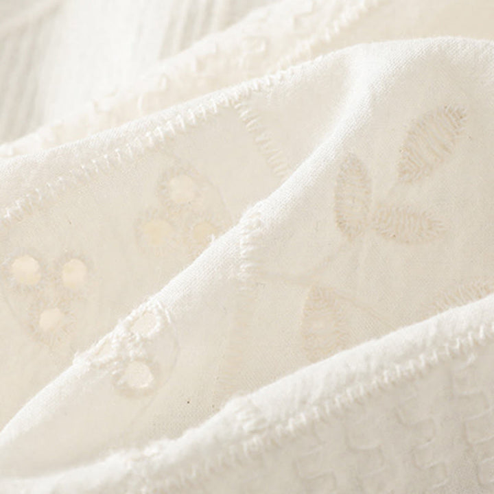 Chemise décontractée à manches mi-longues et col ras du cou pour femme, en coton et polyester, avec broderies ajourées et Buddha Stones - image 9