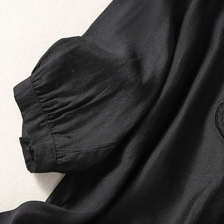 T-shirt décontracté à manches courtes et col en V pour femme, motif brodé Buddha Stones , en coton et lin - image 9