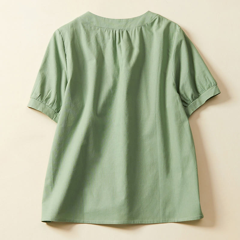 T-shirt décontracté à manches courtes en coton et lin pour femme avec Buddha Stones - image 1