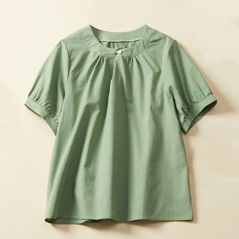 T-shirt décontracté à manches courtes en coton et lin pour femme avec Buddha Stones - Vert mer moyen - US14，UK/AU18，EU46 (2XL) - image 0