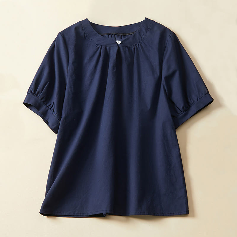 T-shirt décontracté à manches courtes en coton et lin pour femme avec Buddha Stones - Marine - US14，UK/AU18，EU46 (2XL) - image 5