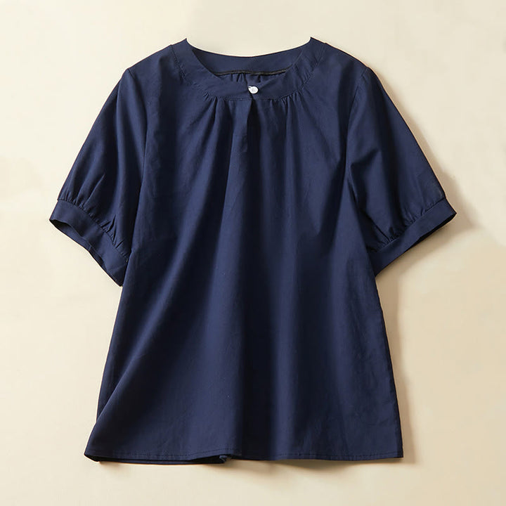 T-shirt décontracté à manches courtes en coton et lin pour femme avec Buddha Stones - Marine - US14，UK/AU18，EU46 (2XL) - image 5