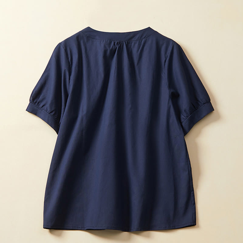 T-shirt décontracté à manches courtes en coton et lin pour femme avec Buddha Stones - image 5