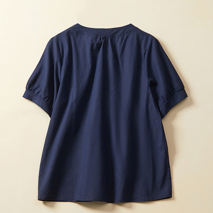 T-shirt décontracté à manches courtes en coton et lin pour femme avec Buddha Stones - image 5