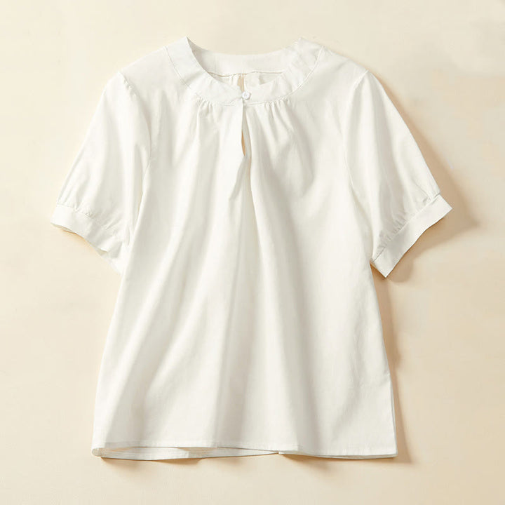 T-shirt décontracté à manches courtes en coton et lin pour femme avec Buddha Stones - Blanc - US14，UK/AU18，EU46 (2XL) - image 3